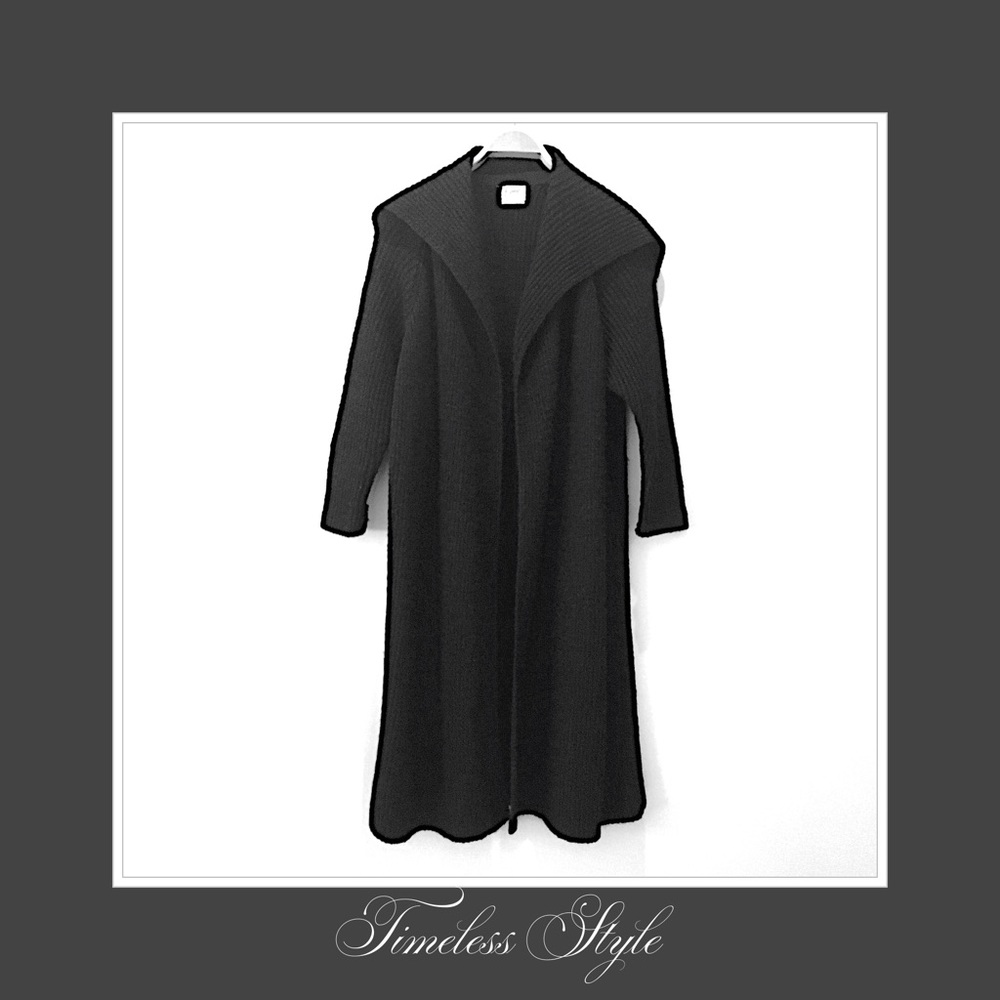 Black Wool Knit Maxi Sweater Coat